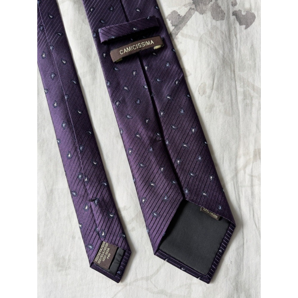 Camicissima Purple Woven Striped Paisley Jacquard	100% Silk Tie Made in Italy XL